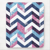 Blauw Roze Wit Marmeren Chevron Muismat (Voorkant)