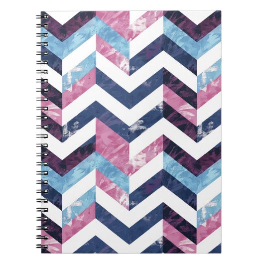 Blauw Roze Wit Marmeren Chevron Notitieboek (Voorkant)