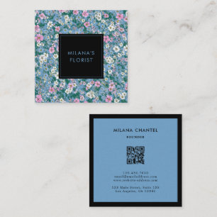 Blauw Roze Wit Modern Modieus Bloem Bloemist Vierkante Visitekaartje