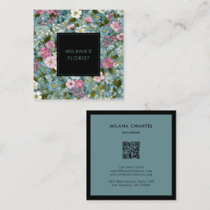 Blauw Roze Wit Modern Trendy Bloem Bloemist Vierkante Visitekaartje