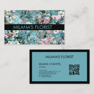 Blauw Roze Wit Modern Trendy Bloem Bloemist  Visitekaartje