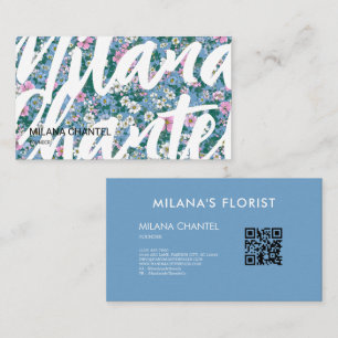 Blauw Roze Wit Modern Trendy Bloem Bloemist Visitekaartje