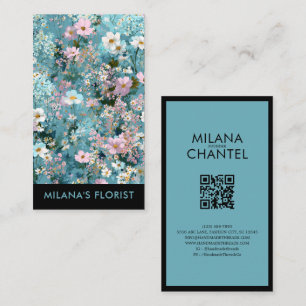 Blauw Roze Wit Modern Trendy Bloem Bloemist Visitekaartje
