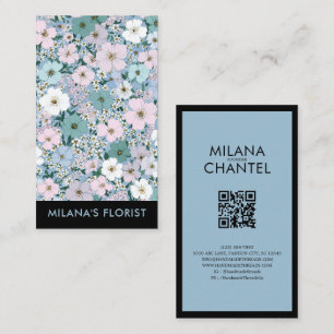 Blauw Roze Wit Modern Trendy Bloem Bloemist Visitekaartje
