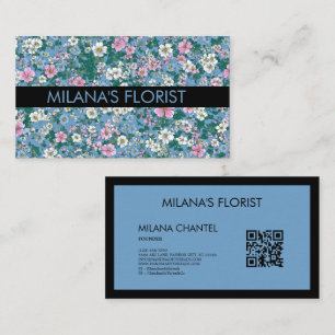 Blauw Roze Wit Modern Trendy Bloem Bloemist Visitekaartje