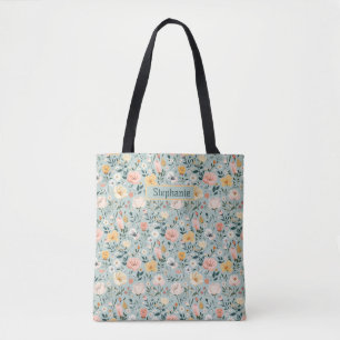 Blauw Roze Wit Perzik Bloem Bloemen Bruidsmeisje Tote Bag