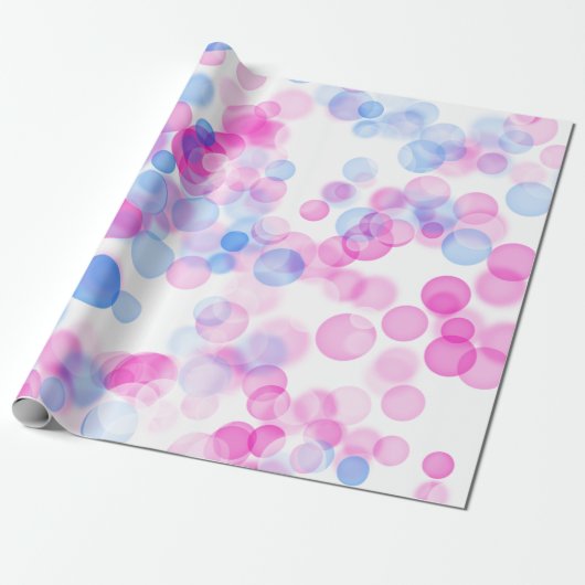 Blauw Roze Witte Bubbels Bokeh Effect Cadeaupapier (Uitgerold)