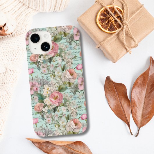 Blauw roze witte Floral Shabby Chic Victoriaans Case-Mate iPhone Case