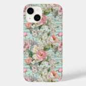 Blauw roze witte Floral Shabby Chic Victoriaans Case-Mate iPhone Case (Achterkant)