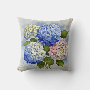 Blauw Roze Witte Hydrangea Bloemkussen Kussen