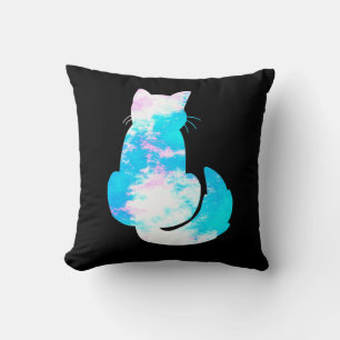 Blauw Roze Witte Kat Rug Gedraaid Abstract Kussen