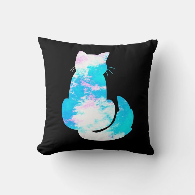 Blauw Roze Witte Kat Rug Gedraaid Abstract Kussen (Voorkant)