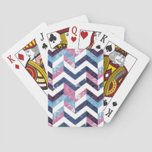 Blauw Roze Witte Marmeren Chevron Pokerkaarten