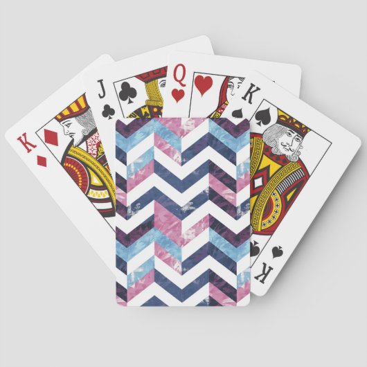 Blauw Roze Witte Marmeren Chevron Pokerkaarten (Achterkant)