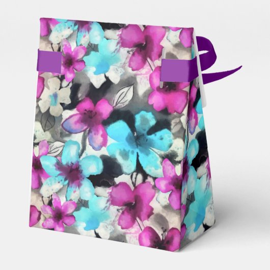 Blauw roze witte zwarte Waterverf bloemen patroon Bedankdoosjes (Achterkant)