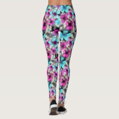 Blauw roze witte zwarte Waterverf bloemen patroon Leggings (Achterkant)
