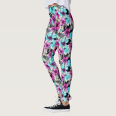 Blauw roze witte zwarte Waterverf bloemen patroon Leggings (Links)