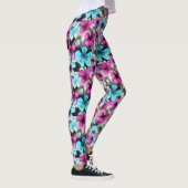 Blauw roze witte zwarte Waterverf bloemen patroon Leggings (Rechts)