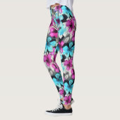 Blauw roze witte zwarte Waterverf bloemen patroon Leggings (Links)