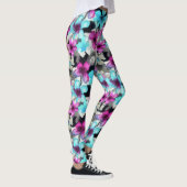 Blauw roze witte zwarte Waterverf bloemen patroon Leggings (Rechts)