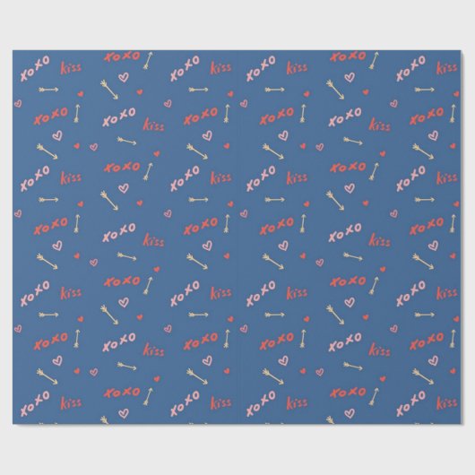 Blauw Roze XOXO Pijlen Kust Valentijnsdag Cadeaupapier (Vlak)