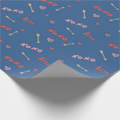 Blauw Roze XOXO Pijlen Kust Valentijnsdag Cadeaupapier (Hoek)