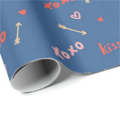 Blauw Roze XOXO Pijlen Kust Valentijnsdag Cadeaupapier (Rol Hoek)
