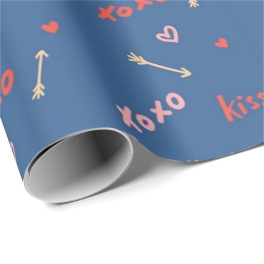 Blauw Roze XOXO Pijlen Kust Valentijnsdag Cadeaupapier (Rol Hoek)