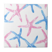 Blauw Roze Zeester Modern kustpatroon Tegeltje (Voorkant)