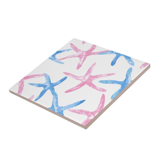 Blauw Roze Zeester Modern kustpatroon Tegeltje (Zijkant)