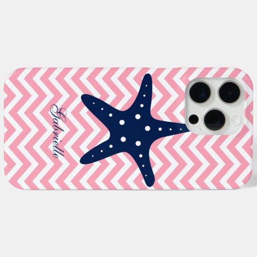 Blauw & Roze Zigzags Patroon Zeester Case-Mate iPhone Case (Achterkant (horizontaal))