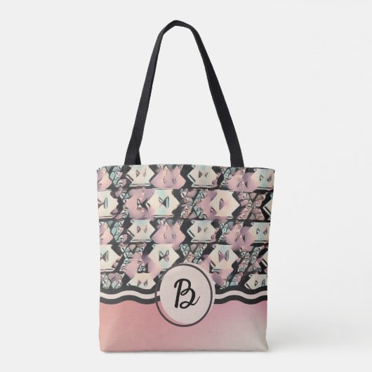 Blauw, Roze & Zwart Abstract Boho Tas (Achterkant)