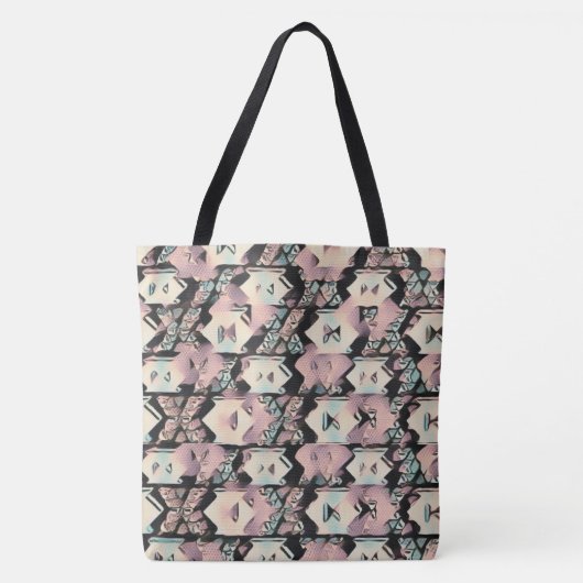 Blauw, Roze & Zwart Abstract Boho Tote Bag (Voorkant)