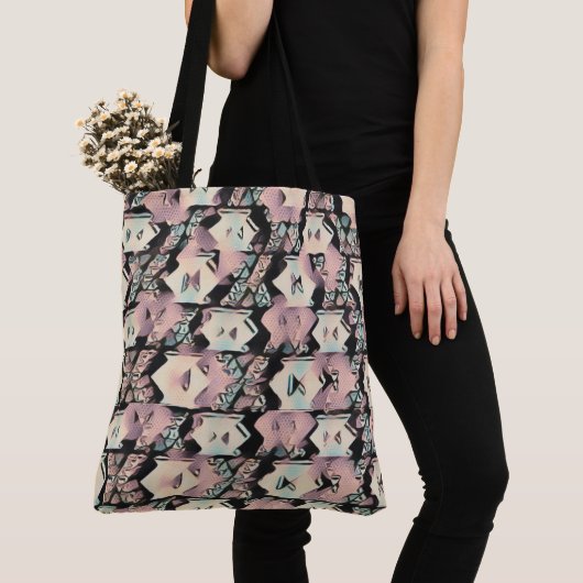 Blauw, Roze & Zwart Abstract Boho Tote Bag (Dichtbij)