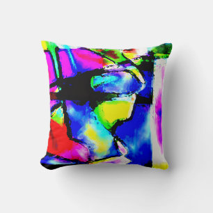 Blauw Roze Zwart Geel Groen Abstract Kunst Motief Kussen