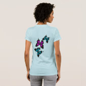 Blauw/roze/zwarte vlinder/vlinder/voor/achter t-shirt (Achterkant volledig)