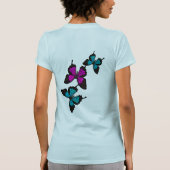 Blauw/roze/zwarte vlinder/vlinder/voor/achter t-shirt (Achterkant)