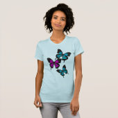 Blauw/roze/zwarte vlinder/vlinder/voor/achter t-shirt (Voorkant volledig)