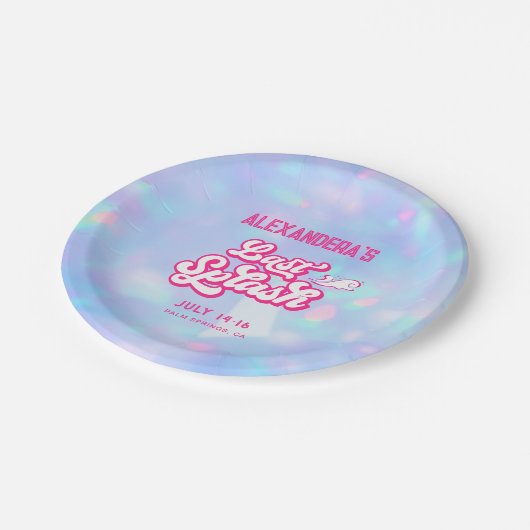 Blauw Roze Zwembad Feestje Bruidsmeisjesfeest Papieren Bordje (Gekanteld)