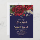 Blauw & Rozen Bloemige Moderne Boho Bruiloft Kaart (Voorkant)