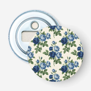 Blauw Rozen Bloempatroon Button Flesopener