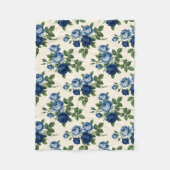 Blauw Rozen Bloempatroon Fleece Deken (Voorkant)