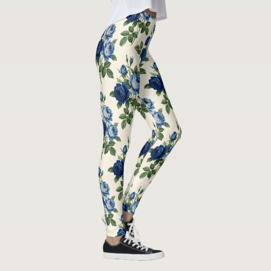 Blauw Rozen Bloempatroon Leggings (Rechts)