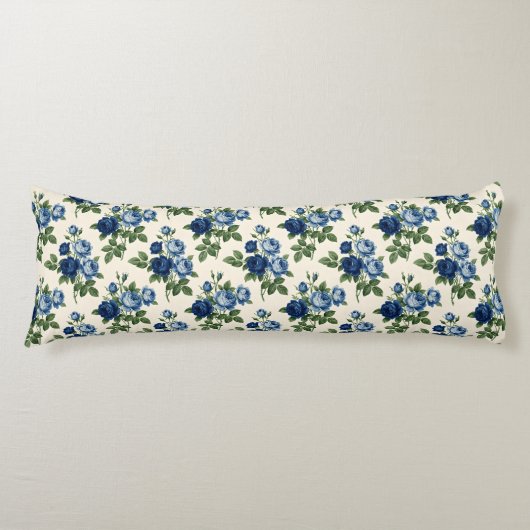 Blauw Rozen Bloempatroon Lichaamskussen (Voorkant)