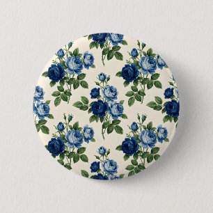 Blauw Rozen Bloempatroon Ronde Button 5,7 Cm