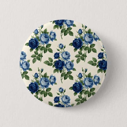 Blauw Rozen Bloempatroon Ronde Button 5,7 Cm (Voorkant)