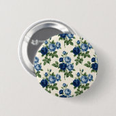 Blauw Rozen Bloempatroon Ronde Button 5,7 Cm (Voorkant /achterkant)