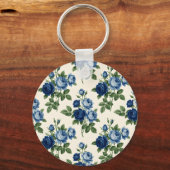 Blauw Rozen Bloempatroon Sleutelhanger (Voorkant)