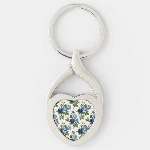 Blauw Rozen Bloempatroon Sleutelhanger