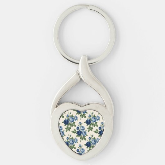 Blauw Rozen Bloempatroon Sleutelhanger (Voorkant)